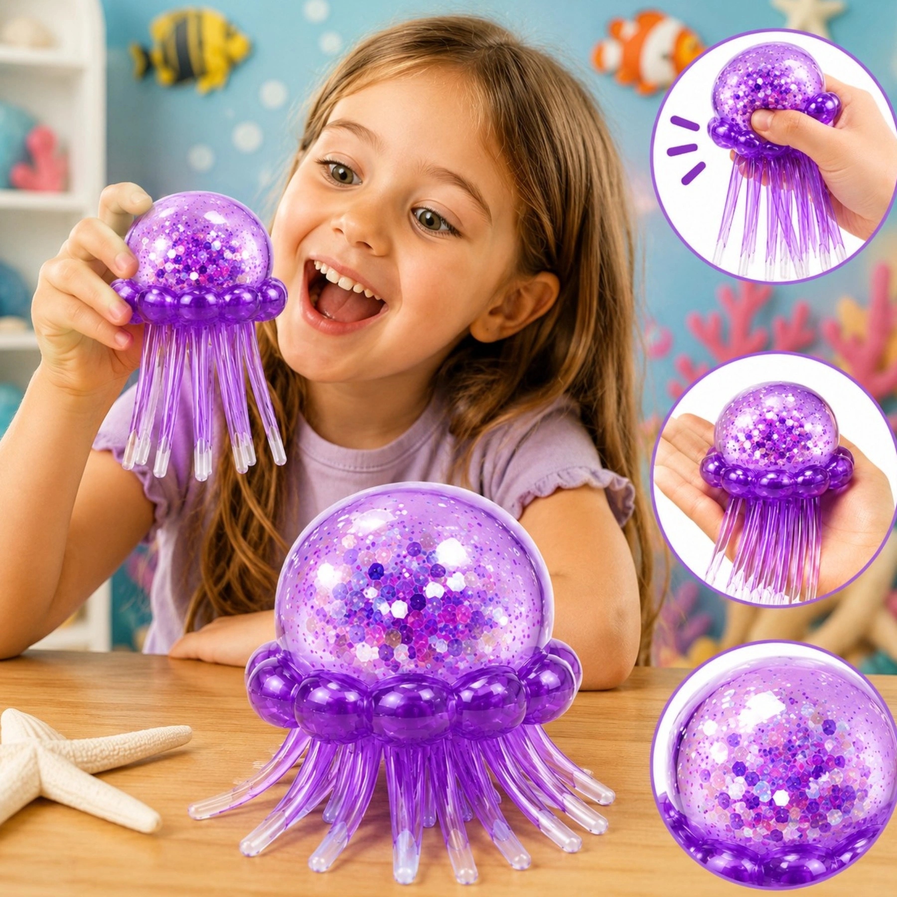 Toys antistresinis gniotek medūza su blizgučiais