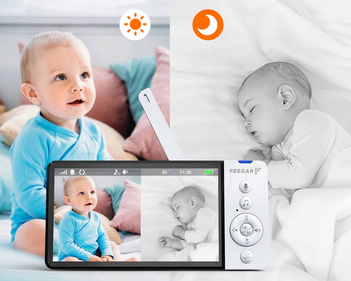 ELECTRONIC NANNY Feegar DVI kamera LCD 5 colių 5000 mAh ZOOM Įrašymas