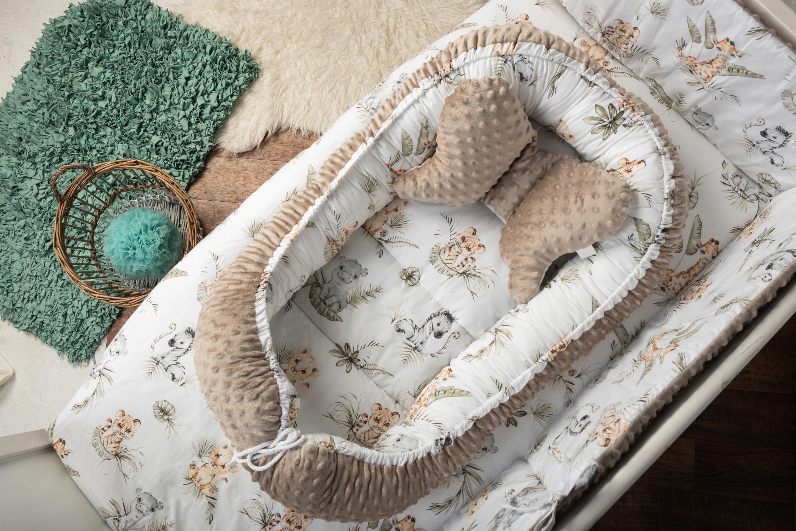BABY COCOON NEST WRAPPLE + DRUGELIŲ PAGALVĖ - MINKY COTTON