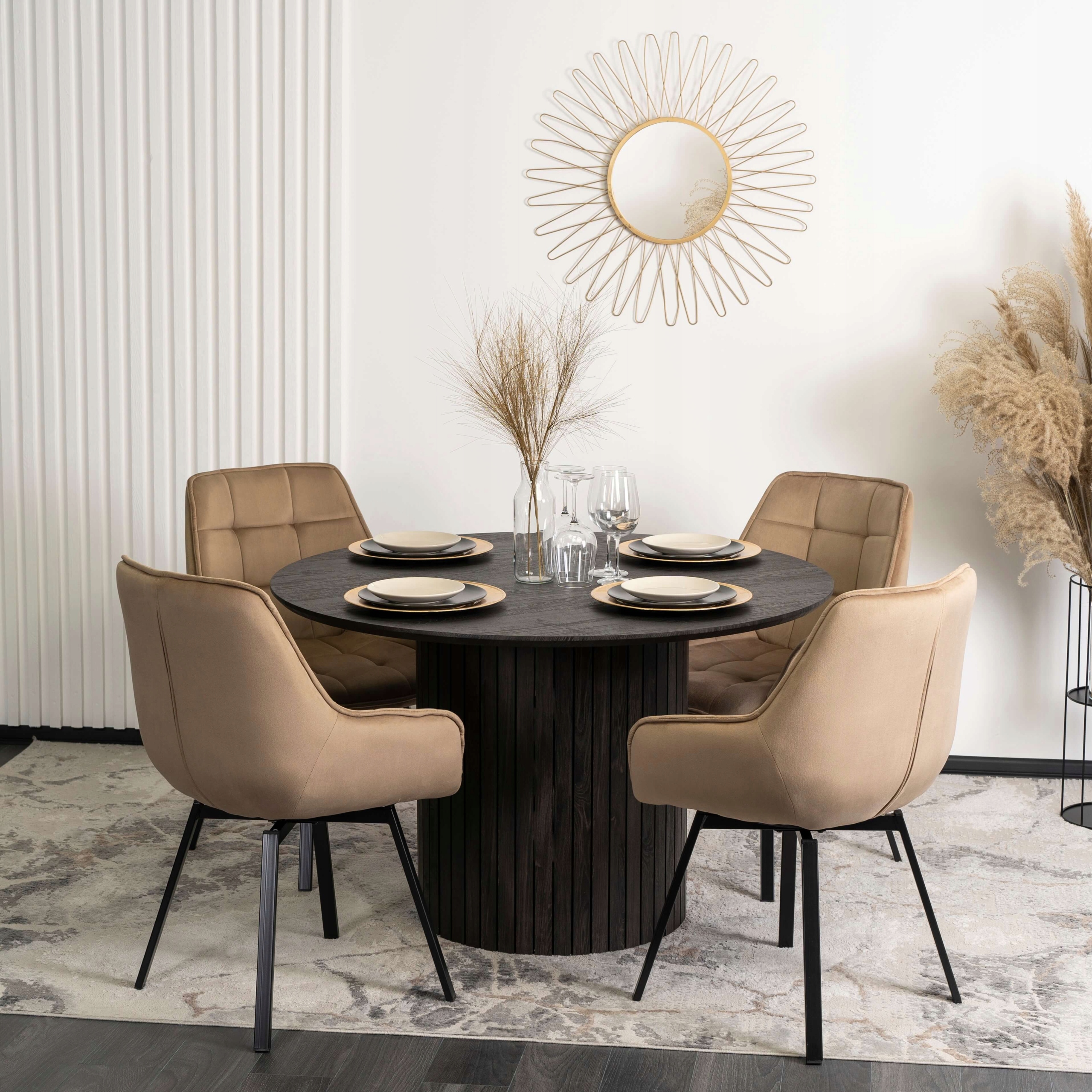 Minkšta veliūrinė pasukama kėdė valgomajam Virtuvei Svetainė Beige LUNA