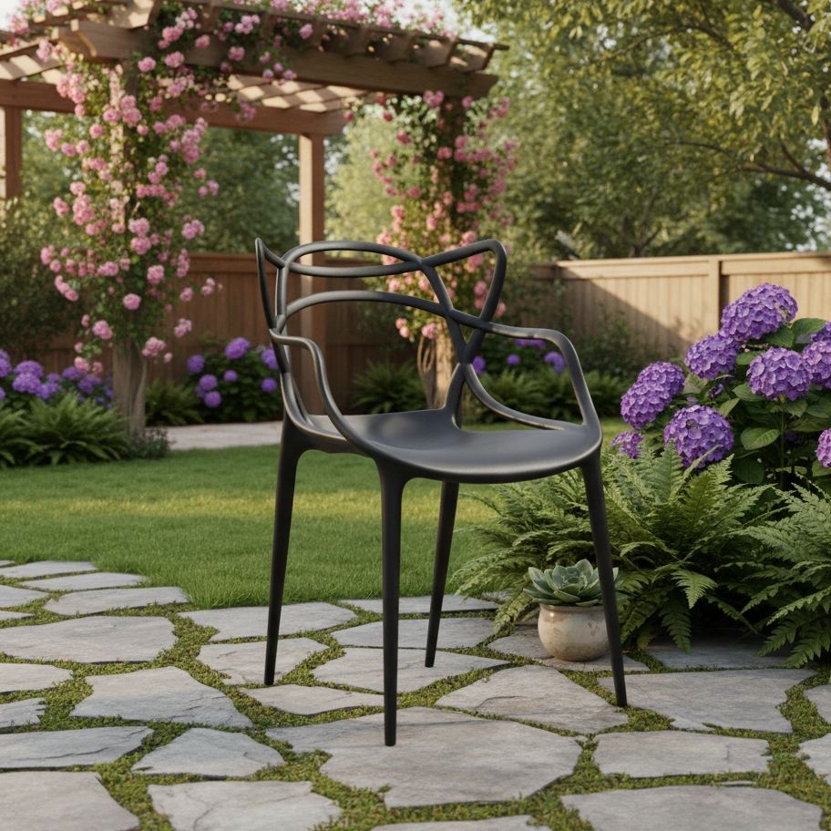 Ažūrinė kėdė Juoda Modernus LOFT fotelis Home Garden Bistro PREMIUM