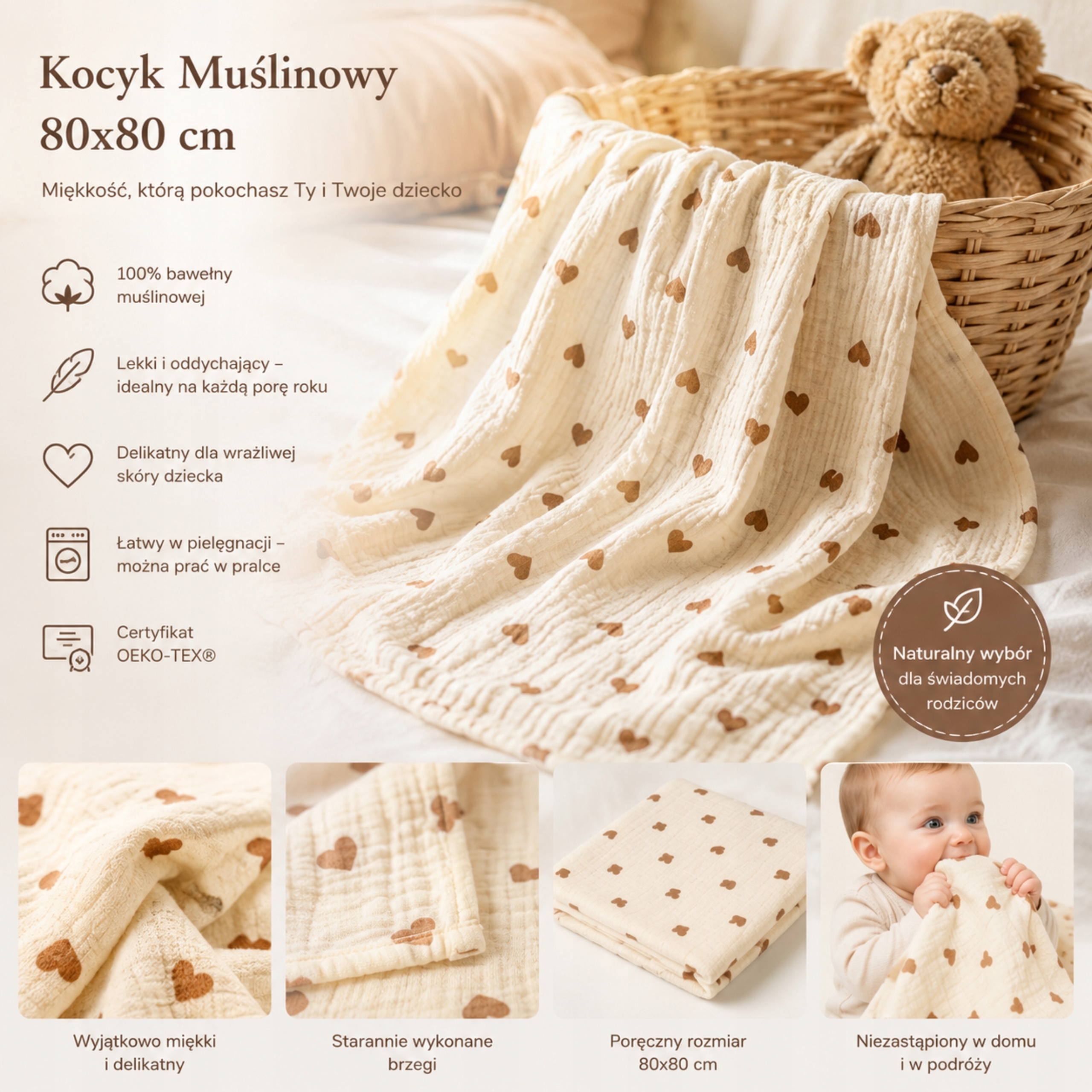 PLONA MEDVILNINĖ MUSLININĖ ANTKLADĖ KŪDIKUI - 2 VIENŲ RINKINYS