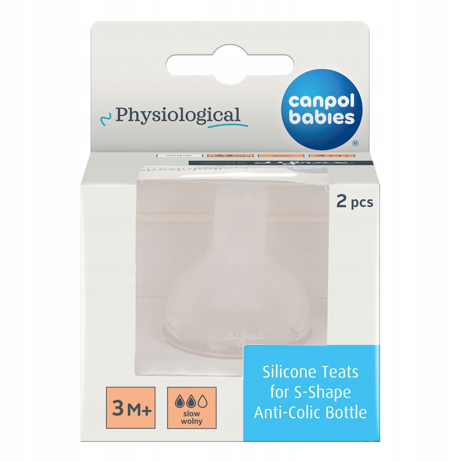 Canpol Babies Silikoninis žindukas buteliukui S-Shape M nemokamas 3m+ 2 vnt.