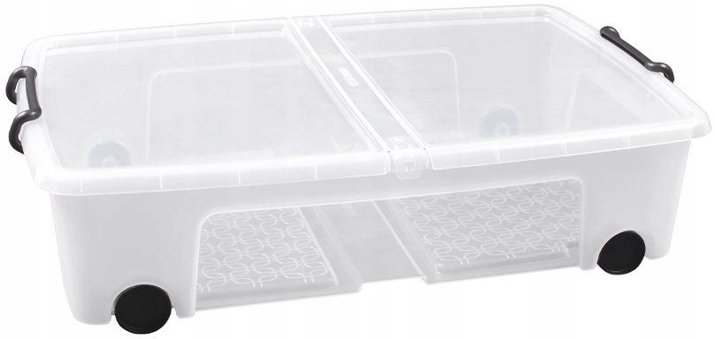 KONTEERŲ DĖŽĖ PO LOVA PLASTIKINIAI 35L PERMATRAI RATAI JUODOS RANTENOS