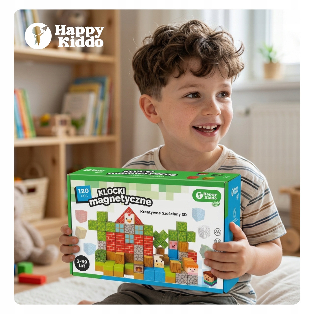 Happy Kiddo magnetiniai kubeliai 120 vnt. 3D