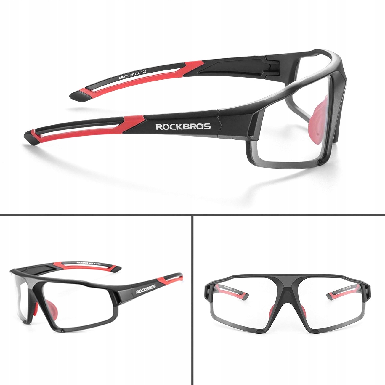 Rockbros SP216BK fotochrominiai UV400 dviračių akiniai - juodi ir raudoni