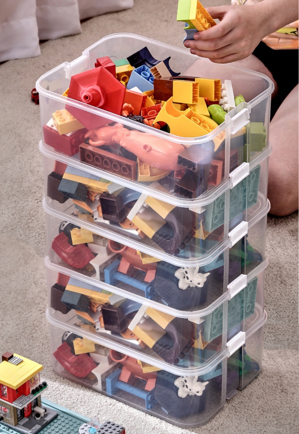 LEGO BLOCKS TOYS ORGANIZER KONTEINERIS Sluoksniuotas DIDELIS 5 pakopų 35 L