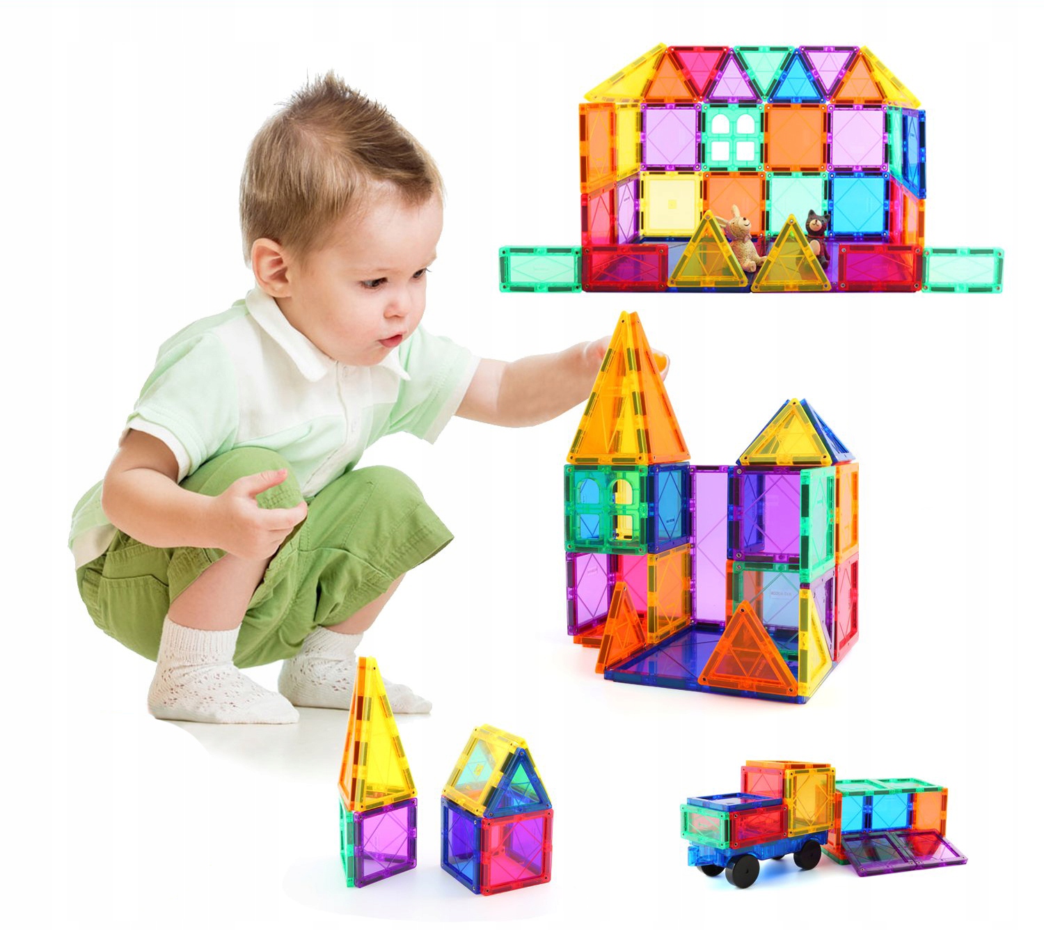 KONSTRUKCINIAI BLAKAI 3D MAGNETINĖS PLOKŠTELĖS VAIKAMS, UGDYMO 45 Vnt.