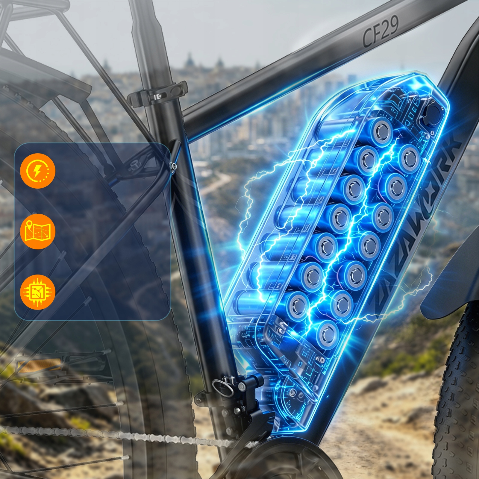 Vyriškas/moteriškas elektrinis dviratis ZAZAWORK CF29 250W 36V 15AH 100KM 29" MTB