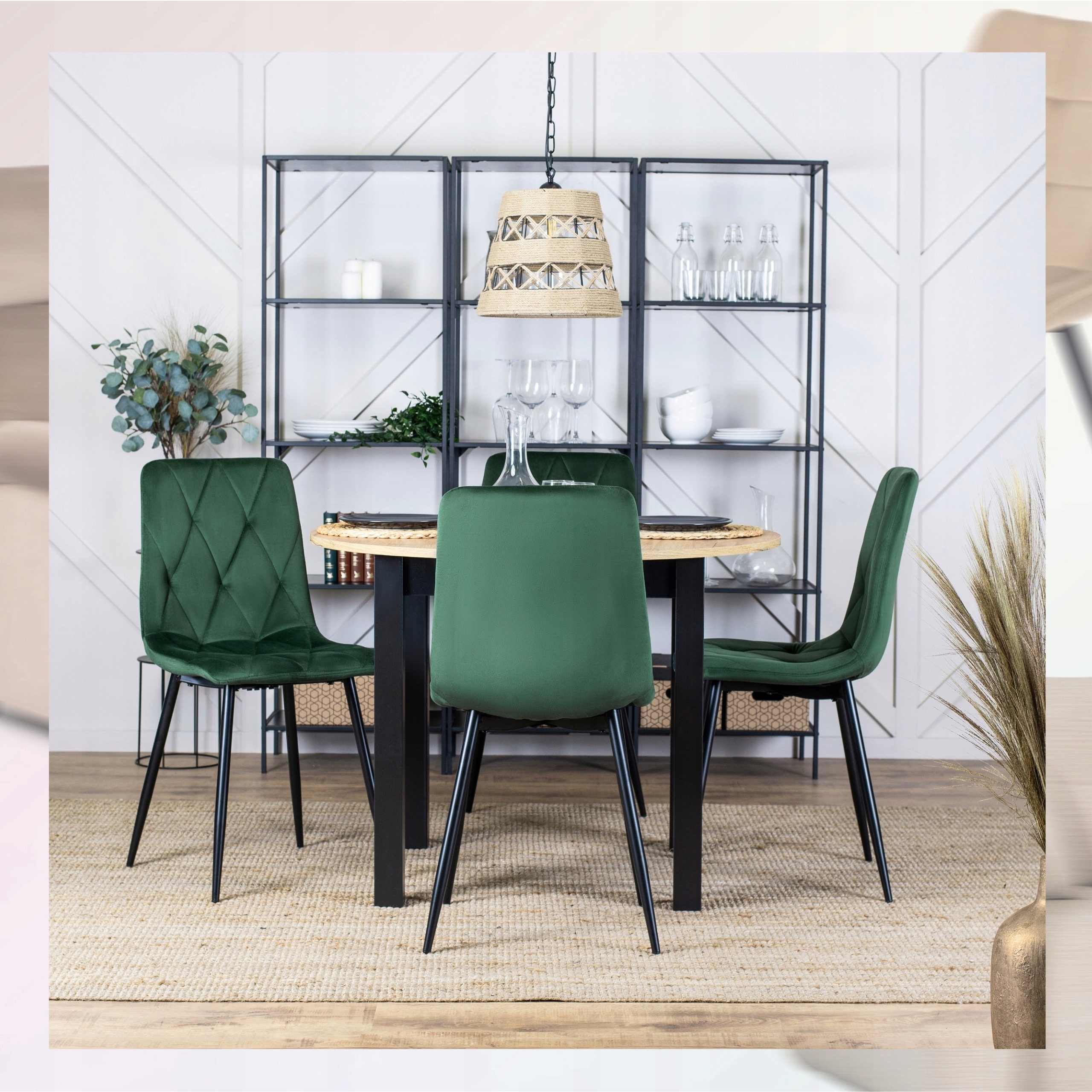 Minkšta veliūrinė virtuvės kėdė valgomojo svetainei Loft Green ROBIN