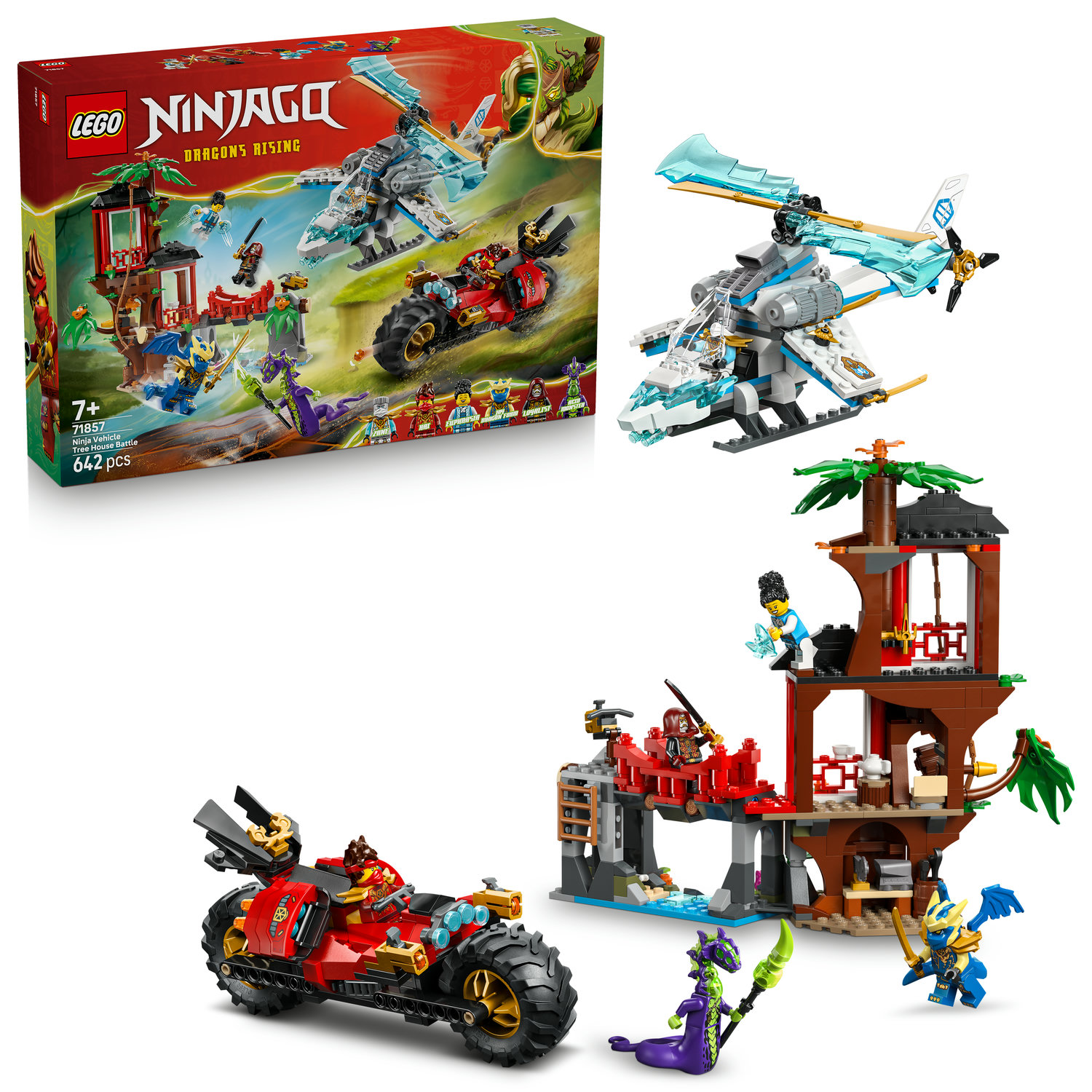 LEGO Ninjago 71857 bitva: medžio namelis su transportu