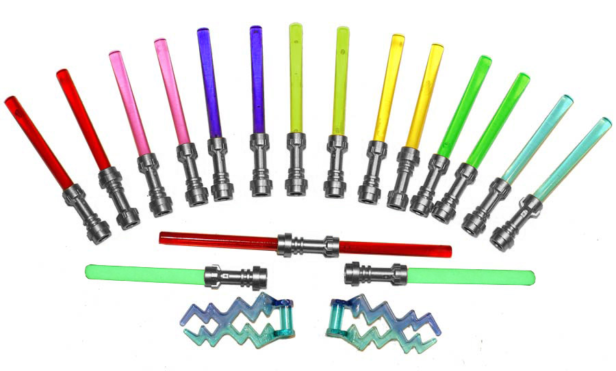 LEGO šviesos kardai LEGO STAR WARS figūrėlėms - 17 vnt kardas + spinduliai