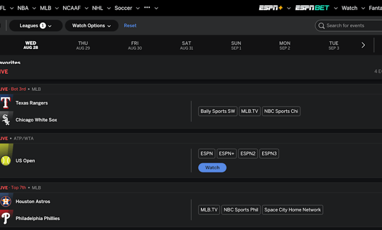 ESPN’s Where to Watch offers a TV and streaming guide to sports viewing ESPN’s Where to Watch offers a TV and streaming guide to sports viewing