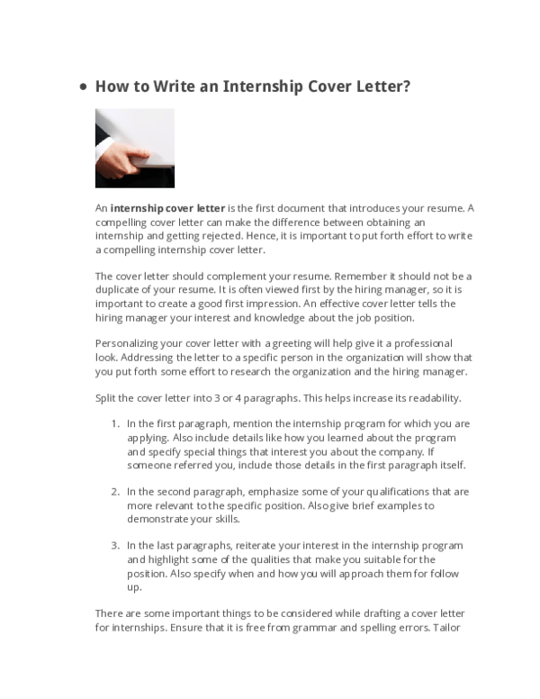 What to Write in a Cover Letter For Internship What to Write in a Cover Letter For Internship
