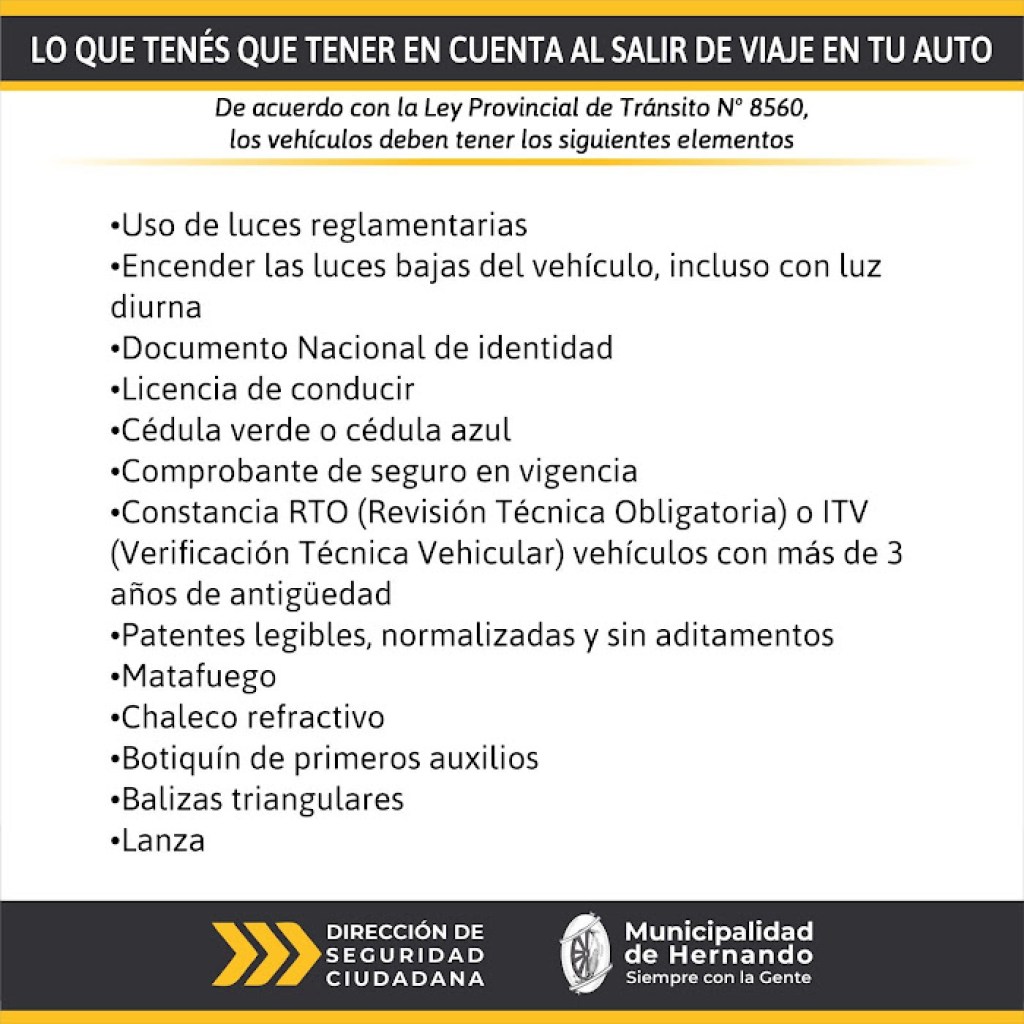 LO QUE TENÉS QUE LLEVAR EN EL VEHÍCULO PARA VIAJAR LO QUE TENÉS QUE LLEVAR EN EL VEHÍCULO PARA VIAJAR