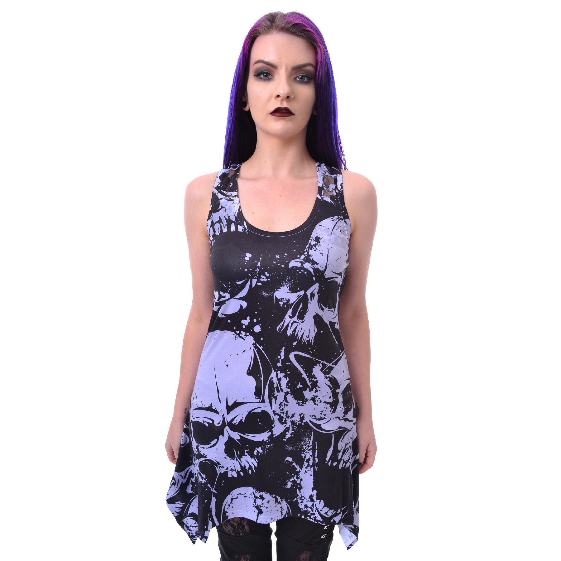 SKULL PATTERN LACE PANEL VEST