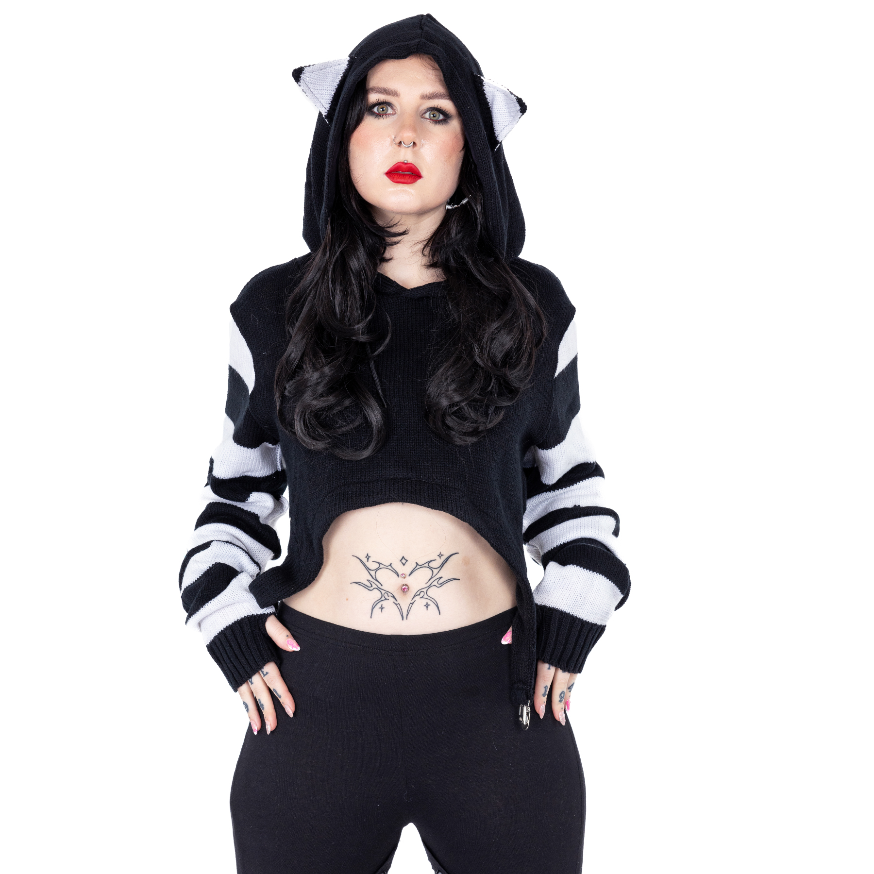 CUTE KITTY HOOD – BLACK/WHITE