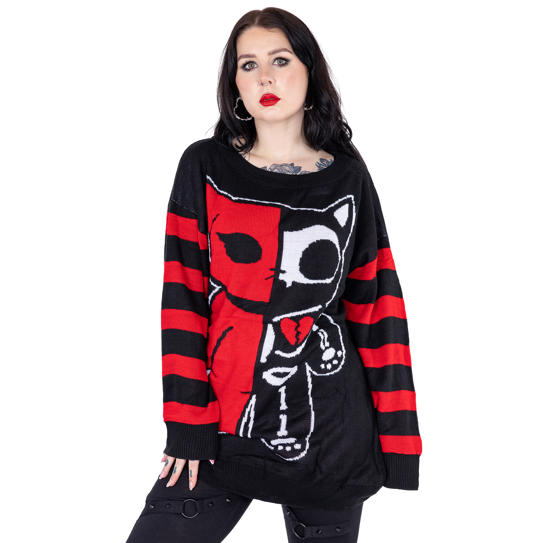 HALF DEAD CAT JUMPER – BLACK/RED