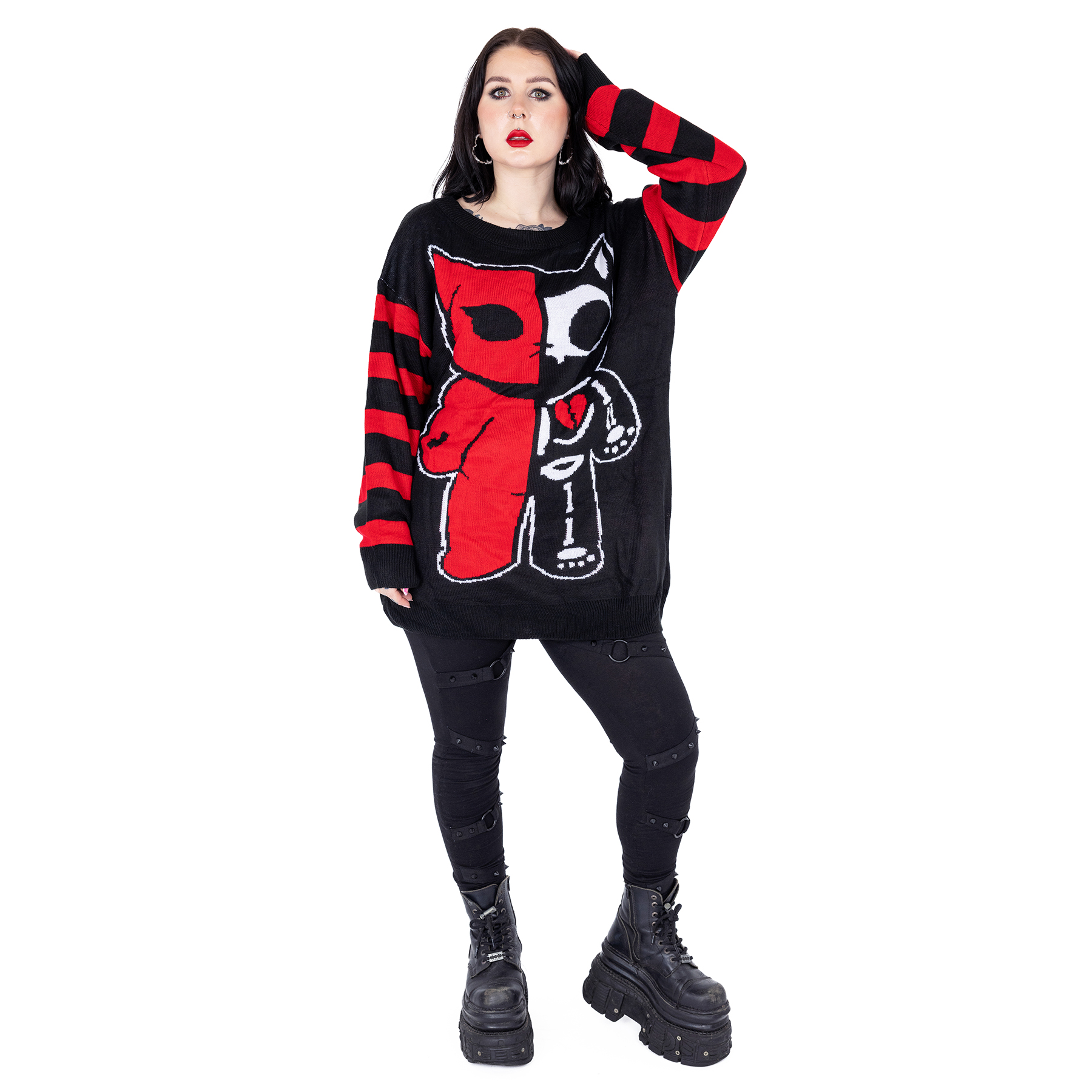 HALF DEAD CAT JUMPER – BLACK/RED