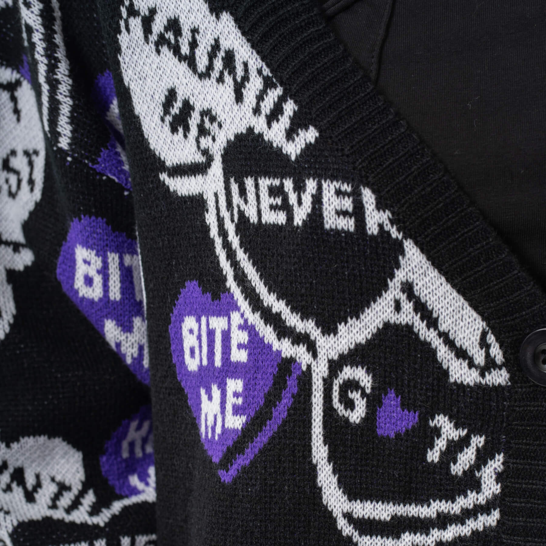 HEARTLESS CANDY CARDIGAN – BLACK/WHITE/PURPLE