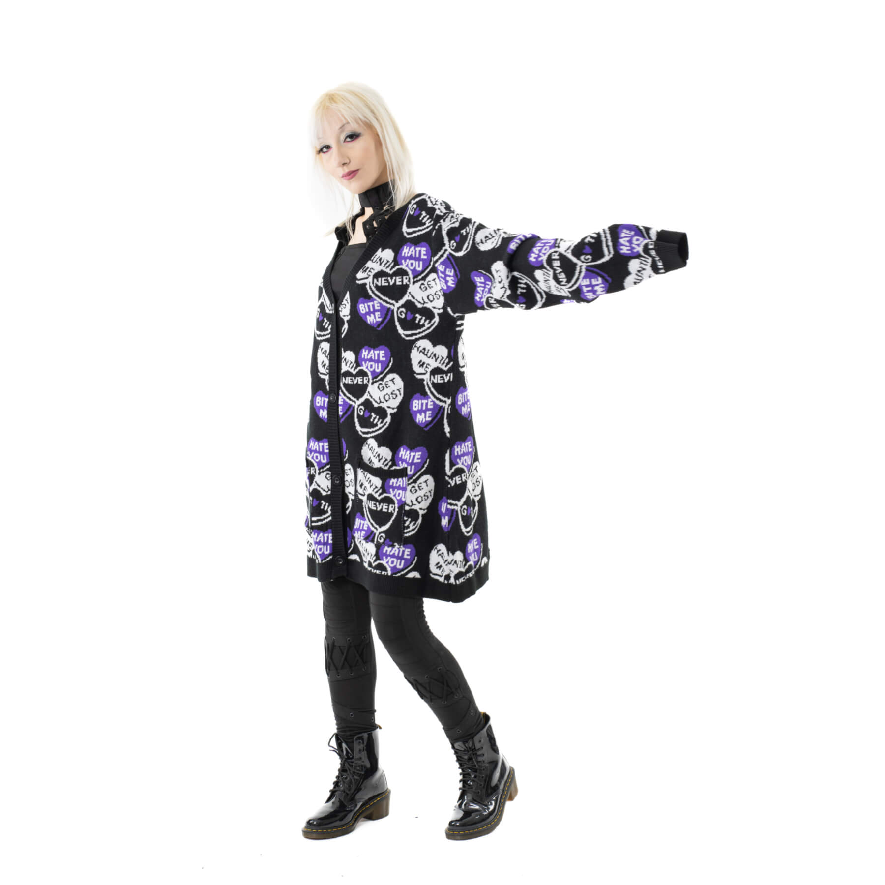 HEARTLESS CANDY CARDIGAN – BLACK/WHITE/PURPLE