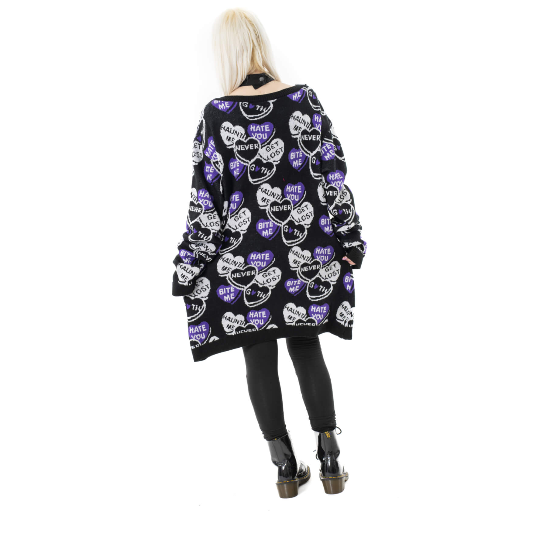 HEARTLESS CANDY CARDIGAN – BLACK/WHITE/PURPLE