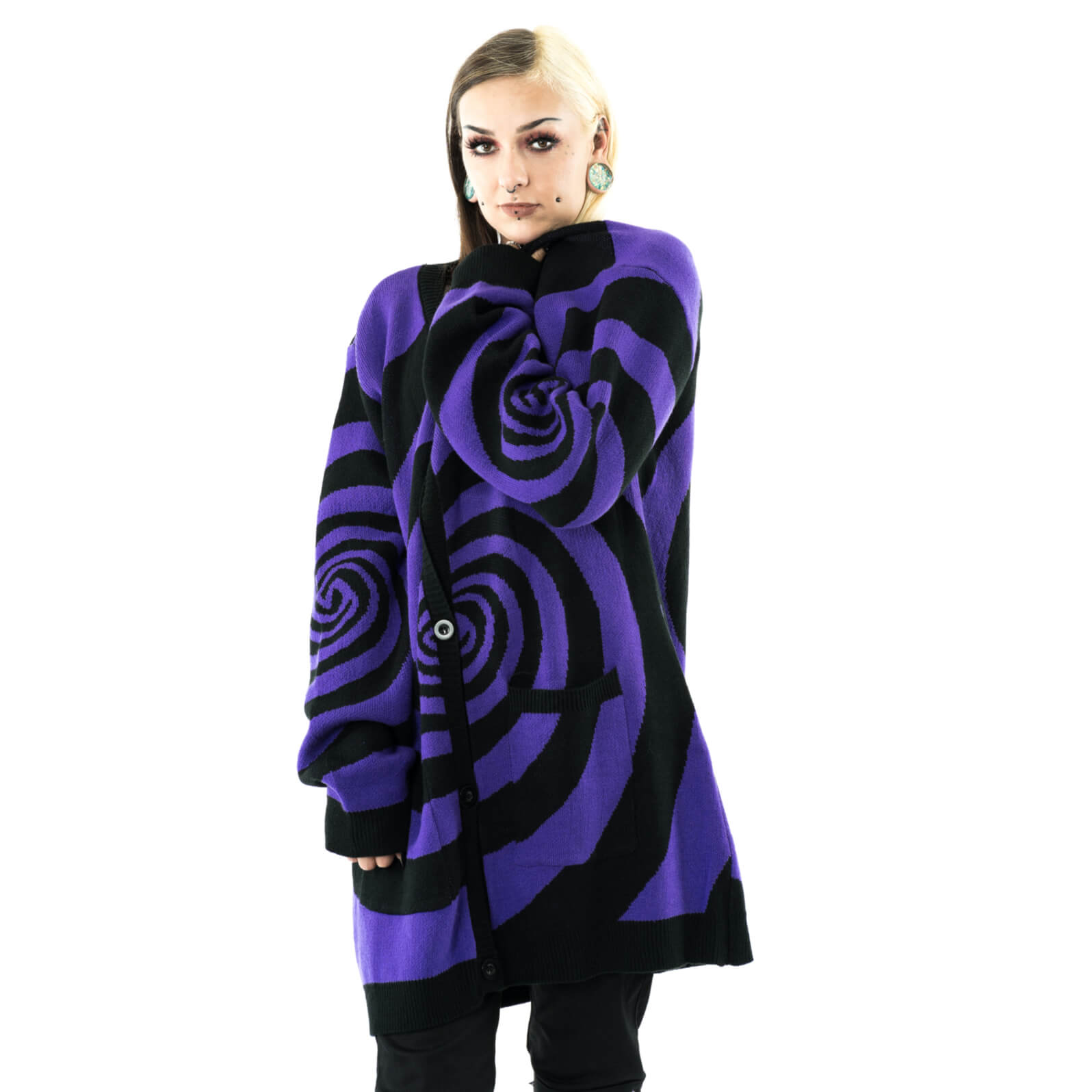 HYPNO CARDIGAN – BLACK/PURPLE