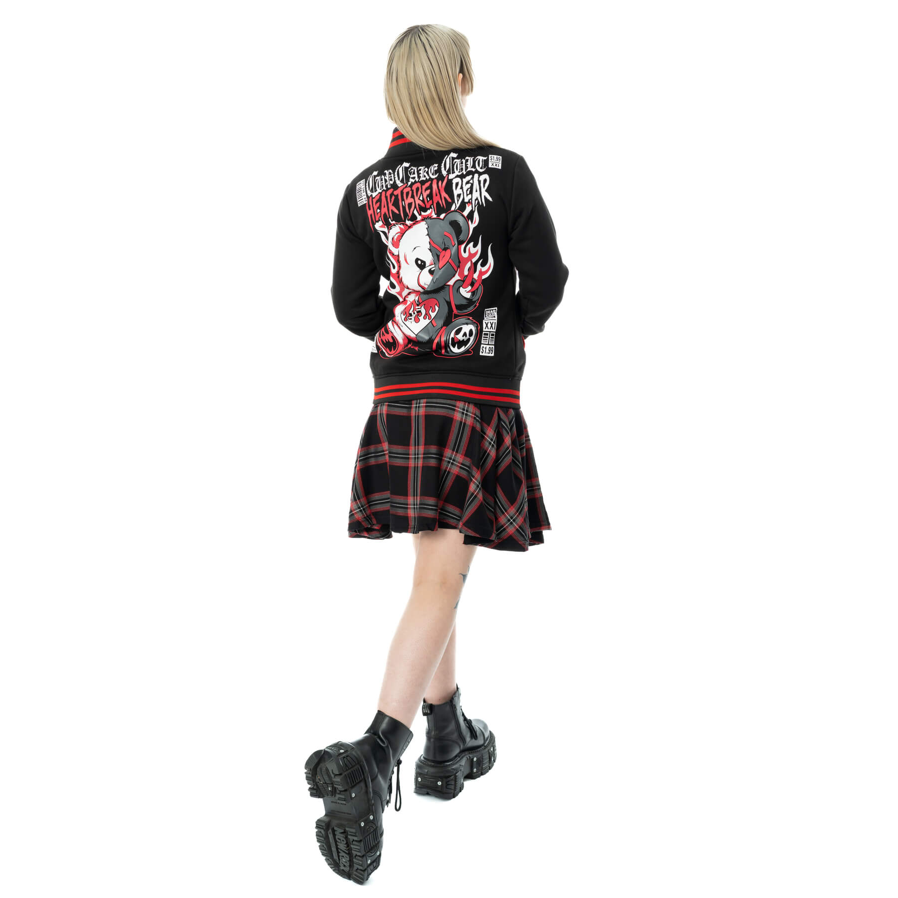 HEARTBREAK BEAR VARSITY JACKET – BLACK/RED