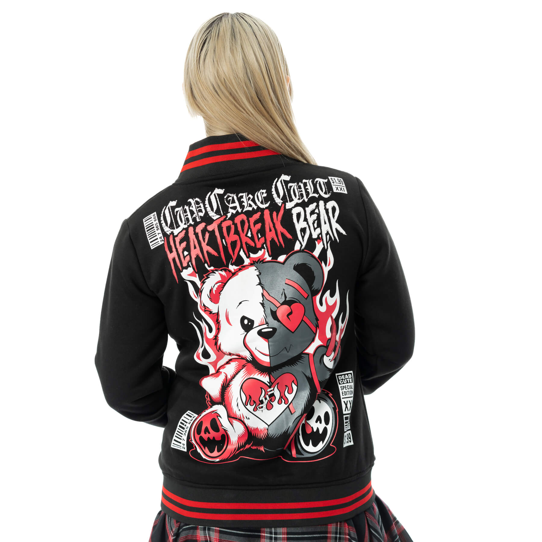 HEARTBREAK BEAR VARSITY JACKET – BLACK/RED