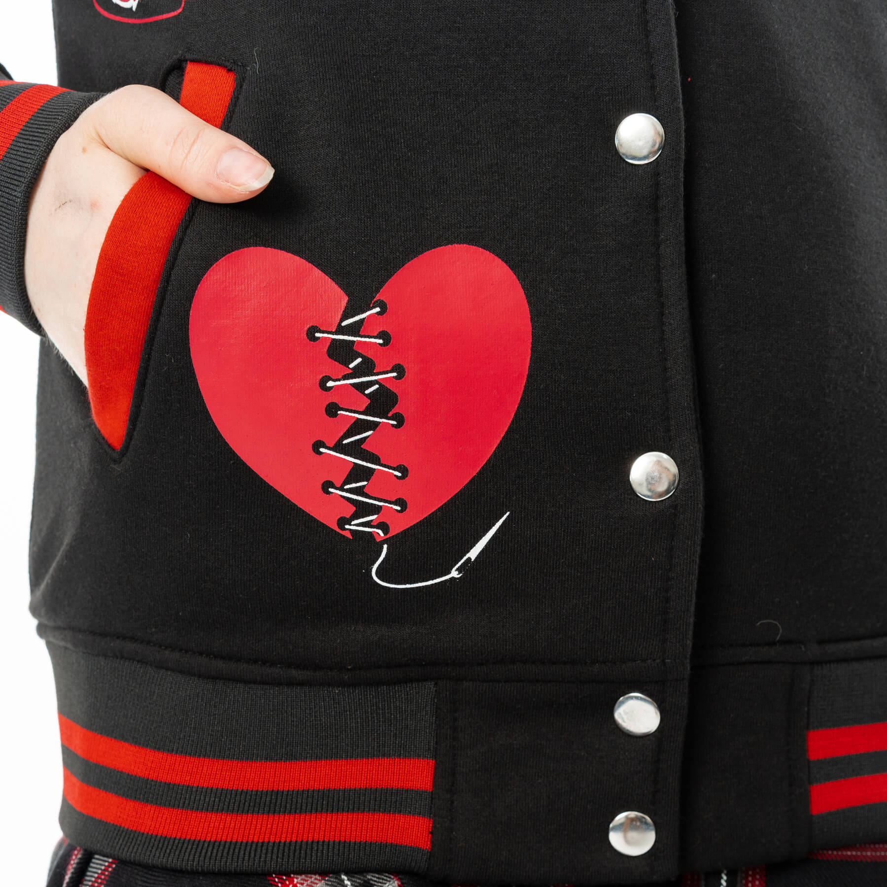HEARTBREAK BEAR VARSITY JACKET – BLACK/RED