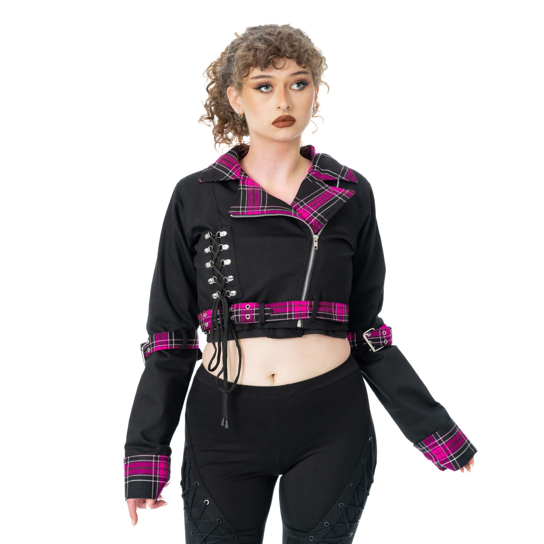 HEXBOURNE JACKET – BLACK/DARK PINK CHECK