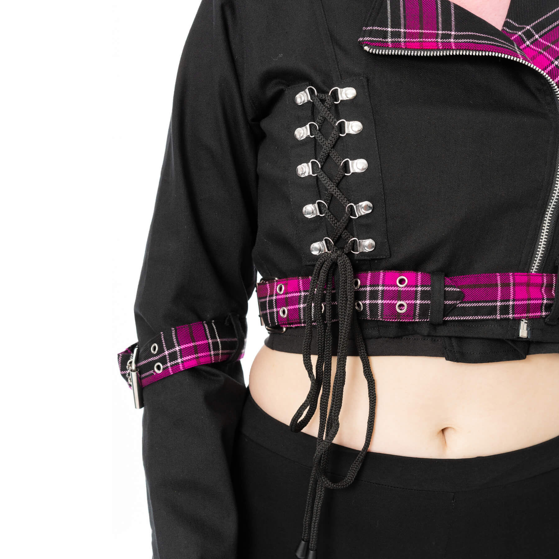 HEXBOURNE JACKET – BLACK/DARK PINK CHECK