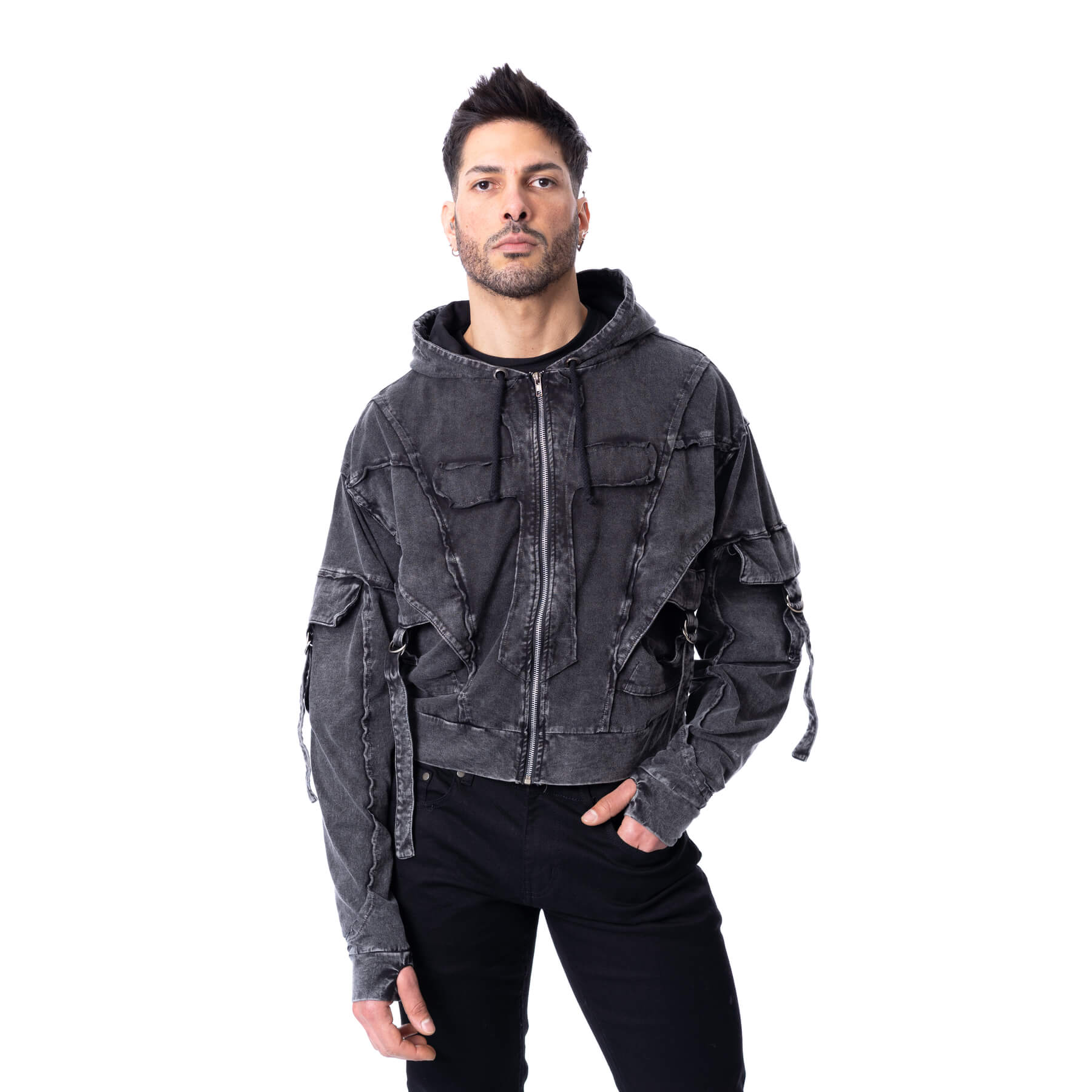 CRUX NOCTIS HOOD – GREY STONEWASH