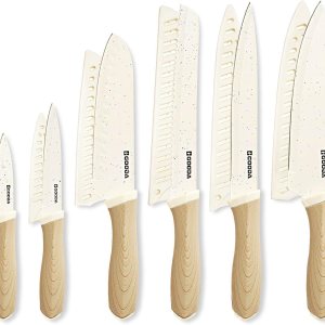GOODA 12PCS Knife Set with Covers,Nonstick Ceramic Coating Kitchen Knives Set,Stainless Steel Blade with Guards, Essential Knife Set for Kitchen,White