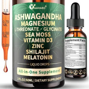 Ashwagandha Liquid Drops with Magnesium, Shilajit, Sea Moss, Zinc, Vitamin D3 and Melatonin – Ashwagandha Supplements for women and men – Ashwagandha and Magnesium for Sleep and Relaxation – 2 Fl Oz