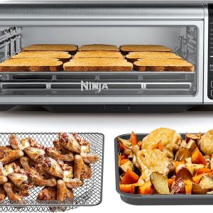 Ninja SP101 Digital Air Fry Countertop Oven with 8-in-1 Functionality, Flip Up & Away Capability for Storage Space, with Air Fry Basket, Wire Rack & Crumb Tray, Silver