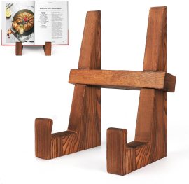 DEBETOOL 8.8″ Wooden Cookbook Stand for Kitchen Counter, Rustic Brown DEBETOOL 8.8″ Wooden Cookbook Stand for Kitchen Counter, Rustic Brown