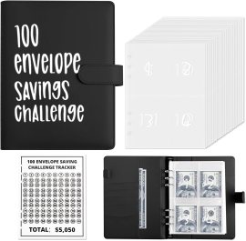 Money Saver Budget Binder Book with Pouches, 100 Envelope Challenge Binder with Numbers, A5 Money Budget Envelopes for Cash Saving ,050 Black Money Saver Budget Binder Book with Pouches, 100 Envelope Challenge Binder with Numbers, A5 Money Budget Envelopes for Cash Saving ,050 Black