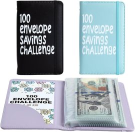 2Pcs 100 Envelopes Money Saving Challenge, Motivational Savings Challenge Binder, Durable Cash Organizer with Inspiring Quotes, Savings Challenges Book to Plan and Save ,050(Black+blue) 2Pcs 100 Envelopes Money Saving Challenge, Motivational Savings Challenge Binder, Durable Cash Organizer with Inspiring Quotes, Savings Challenges Book to Plan and Save ,050(Black+blue)