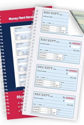 Zzrywuty Money and Rent Receipt Book with Cardboard Insert,2-Part Carbonless,5.3”x11.2” Spiral Bound,200 Sets per Book,4 Receipts per Page for Office Supplier,Rent and Cash Transaction Zzrywuty Money and Rent Receipt Book with Cardboard Insert,2-Part Carbonless,5.3”x11.2” Spiral Bound,200 Sets per Book,4 Receipts per Page for Office Supplier,Rent and Cash Transaction