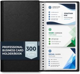 Business Card Holder Book Organizer, 300-Card PU Leather Binder, Black Business Card Holder Book Organizer, 300-Card PU Leather Binder, Black