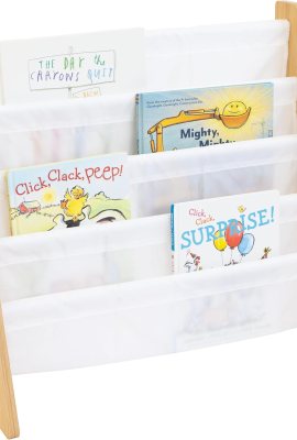 Humble Crew 4-Tier Kids Bookshelf, Natural Wood/White – Premium Book Shelf for Kids Rooms with Four Deep Pockets – Toddler Sling Book Rack with Deep Sleeves, Nursery Bookcase Organizer Humble Crew 4-Tier Kids Bookshelf, Natural Wood/White – Premium Book Shelf for Kids Rooms with Four Deep Pockets – Toddler Sling Book Rack with Deep Sleeves, Nursery Bookcase Organizer