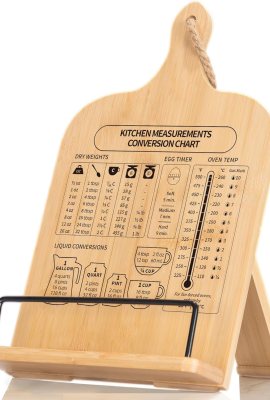 Bamboo Cookbook Stand, Sturdy Cook Book Holder, Recipe Book Holder with Measurement Conversion Chart, Cookbook Stand for Kitchen Counters, Essential Accessories for Holding Cookbooks Bamboo Cookbook Stand, Sturdy Cook Book Holder, Recipe Book Holder with Measurement Conversion Chart, Cookbook Stand for Kitchen Counters, Essential Accessories for Holding Cookbooks