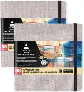 ARTEZA Watercolor Sketchbooks, 8.25 x 8.25 in, 2 Pack, 68 Pages Each ARTEZA Watercolor Sketchbooks, 8.25 x 8.25 in, 2 Pack, 68 Pages Each