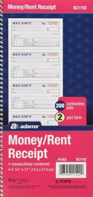 Adams Money and Rent Receipt Book, 2-Part Carbonless, 5-1/4″ x 11″, Spiral Bound, 200 Sets per Book, 4 Receipts per Page (SC1152) (Pack of 25) Adams Money and Rent Receipt Book, 2-Part Carbonless, 5-1/4″ x 11″, Spiral Bound, 200 Sets per Book, 4 Receipts per Page (SC1152) (Pack of 25)