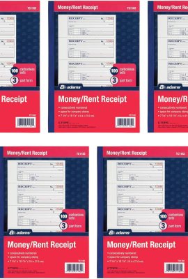 Adams Money and Rent Receipt Books, 3-Part Carbonless, 7-5/8″ x 10-7/8″, Bound Wraparound Cover, 100 Sets per Book, 4 Receipts per Page, 5 Books per Pack (TC1182-5) Adams Money and Rent Receipt Books, 3-Part Carbonless, 7-5/8″ x 10-7/8″, Bound Wraparound Cover, 100 Sets per Book, 4 Receipts per Page, 5 Books per Pack (TC1182-5)
