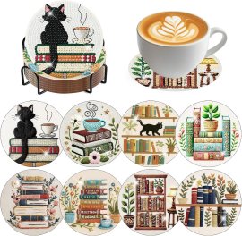 8 Pack Bookshelf Diamond Art Coasters,Diamond Painting Coasters Kits 8 Pack Bookshelf Diamond Art Coasters,Diamond Painting Coasters Kits
