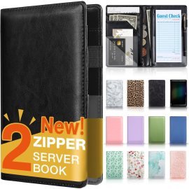 Forvencer Server Book, 2 Zipper Pocket, Server Books for Waitress Forvencer Server Book, 2 Zipper Pocket, Server Books for Waitress