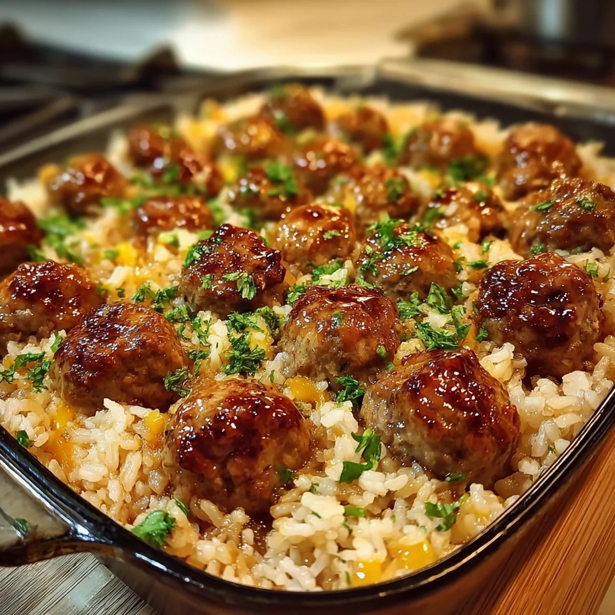 Honey Garlic Meatball Rice Bake Honey Garlic Meatball Rice Bake