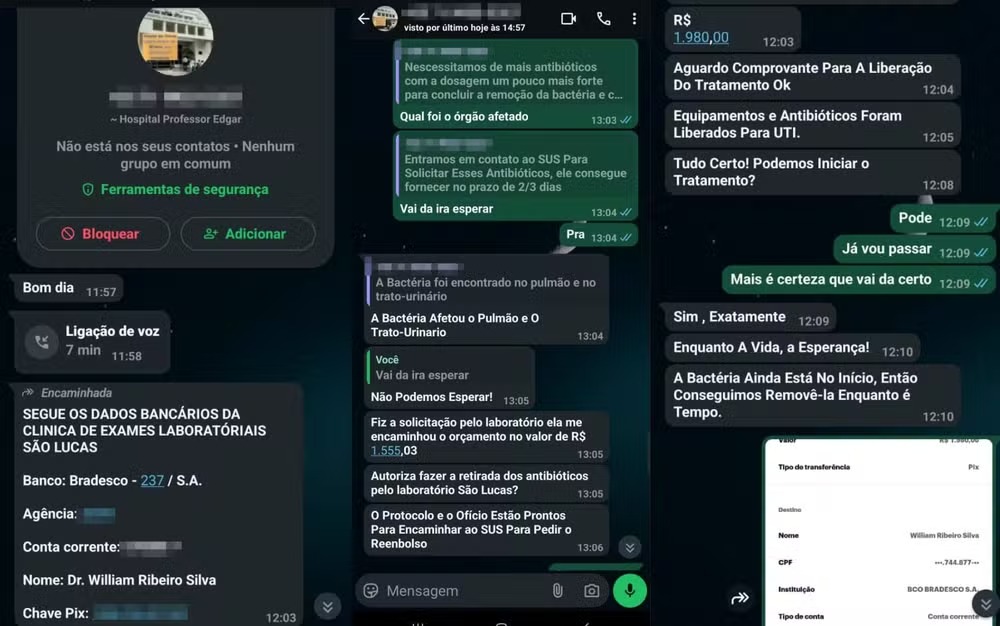 Esposa de paciente em UTI de hospital na Bahia transfere quase R$ 3 mil após ser vítima de golpe: 'falou que o SUS ia demorar muito' Esposa de paciente em UTI de hospital na Bahia transfere quase R$ 3 mil após ser vítima de golpe: 'falou que o SUS ia demorar muito'